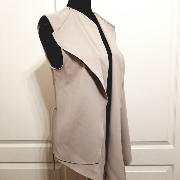 ZARA Vest Woman's Asymmetric Beige Tie Waist Closure Draped Front Layer Size S - Picture 8 of 14